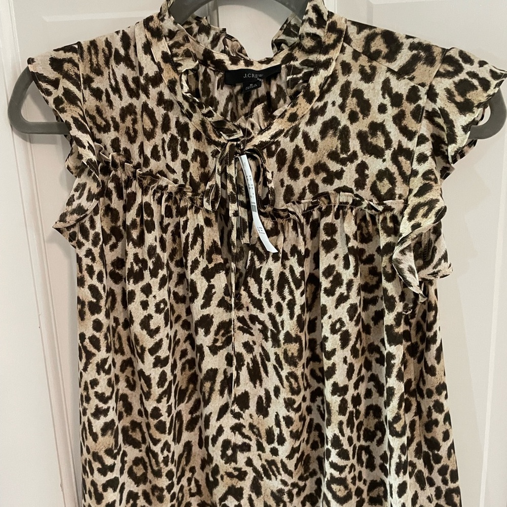 J. Crew Animal Print Blouse with Ruffles